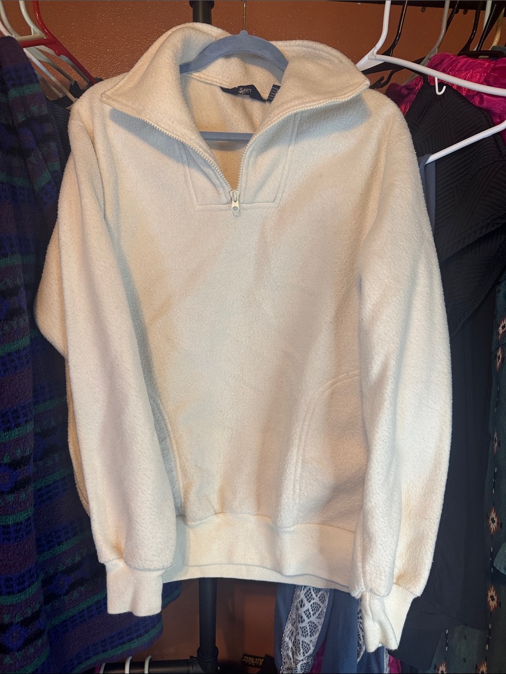 Half-Zip Fleece Pullover Sweater - Cream